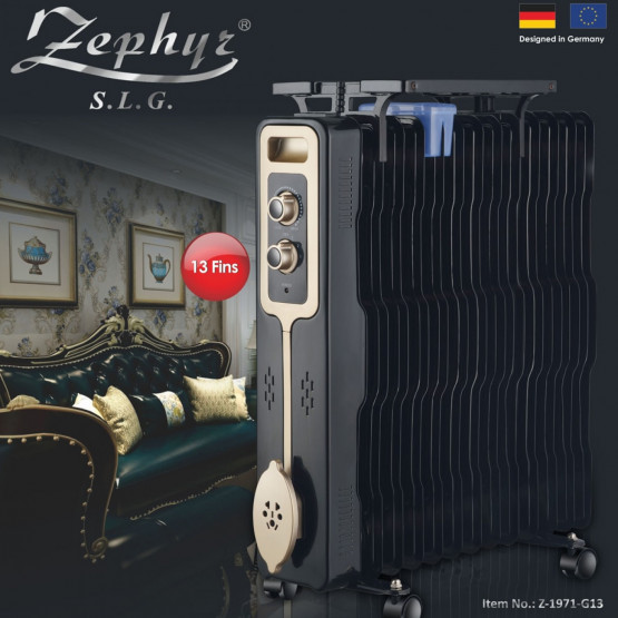 Радиатор ZEPHYR ZP 1971 G13, 2500W, 13 ребра, 3 степени, Поставка за дрехи, Регулируем термостат