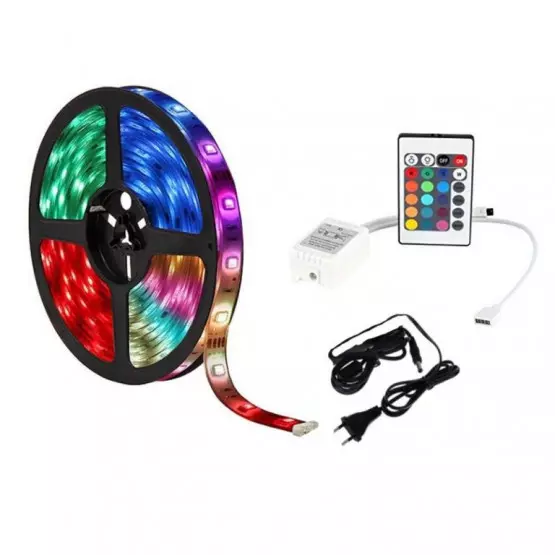 Комплект RGB LED лента 5 метра, диод 3528, с дистанционно и захранване