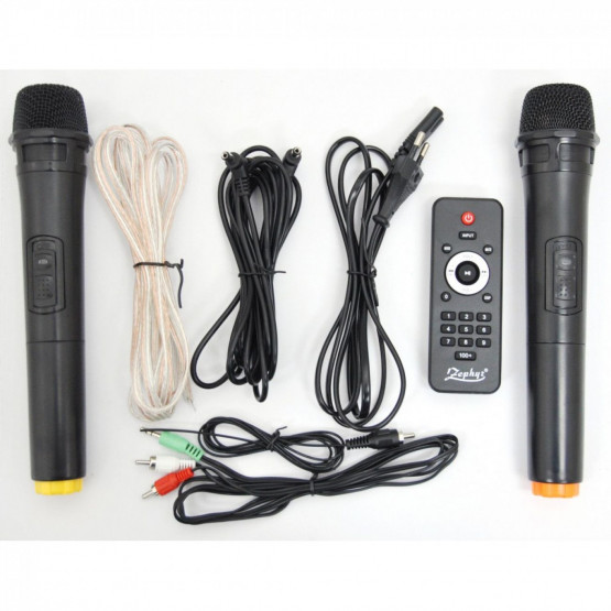 Караоке система ZEPHYR ZP 9999 2H12-2, 2 тонколони, 12 инча, Bluetooth, 2 бр. безжични микрофона, Черен