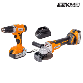Комплект Безчетков Ъглошлайф и ударна борм. 18V 2x4Ah куфар  Baukraft BK-AGCDL2