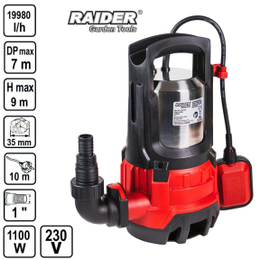 Помпа водна потопяема INOX RAIDER 1100W 1" 333L/min 9m RD-WP62
