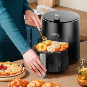 Фритюрник AirFryer Rosberg R51980Y, 1200 W, 2.5 л, Горещ въздух, Таймер, До 200C, Черен