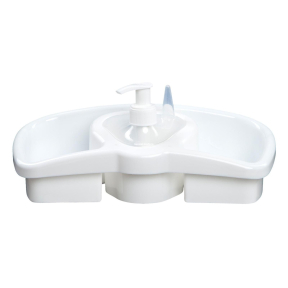 Органайзер за мивка с диспенсър за сапун и място за принадлежности  Органайзер за мивка с диспенсър за сапун и място за принадлежности