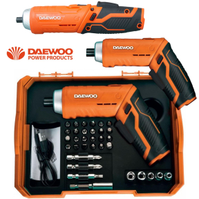 Отвертка акумулаторна Li-Ion 3,7V в кутия с 33 бр. аксесоари DAEWOO