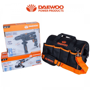 Комплект Ъглошлайф DAAG115-90 + Бормашина DAID500 + чанта к-кт DAEWOO