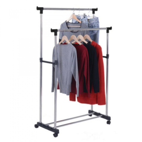 Двоен щендер на колела за дрехи с регулируема височина 