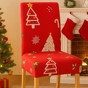 Еластичен калъф за стол Коледни елхи, с еластична лента