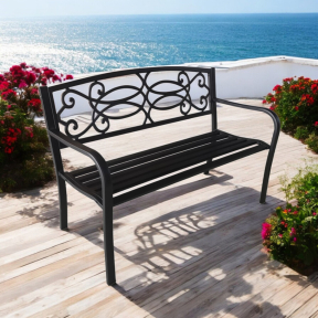 Градинска метална пейка с гръб от ковано желязо Градинска метална пейка с гръб от ковано желязо