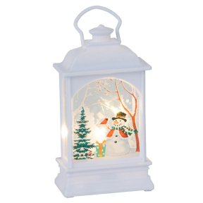Коледен LED фенер снежен човек, стъклен