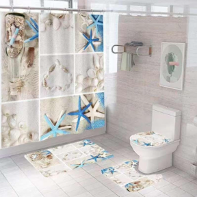Комплект за баня: перде, 2 бр. стелки и покривало за тоалетна Комплект за баня: перде, 2 бр. стелки и покривало за тоалетна