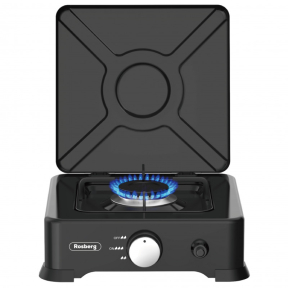 Единичен газов котлон с капак Rosberg R51454E1L, 2.2 kWh, 30 mbar, автоматично запалване, черен