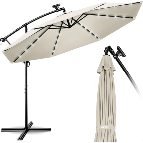 Висящ градински чадър с LED светлини - Пясък Висящ градински чадър с LED светлини - Пясък