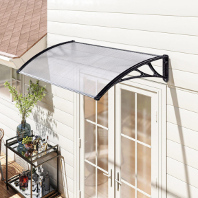 120 х 100 см Поликарбонатен навес козирка прозрачен, сива лайсна