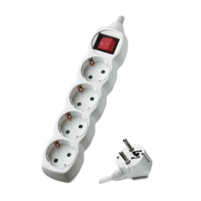 Разклонител с 4 гнезда 3м. кабел 1,5mm2 и ключ, 16A, 3680W max, Бял