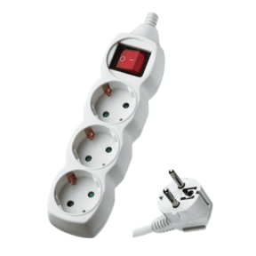 Разклонител с 3 гнезда 3м. кабел 1,5mm2 и ключ, 16A, 3680W max, Бял