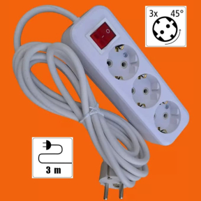 3 м. разклонител 3 гнезда и прекъсвач - бял 3 м. разклонител 3 гнезда и прекъсвач - бял