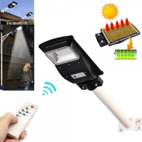 Улична LED лампа с дистанционно, три режима на осветяване и соларно захранване Улична LED лампа с дистанционно, три режима на осветяване и соларно захранване